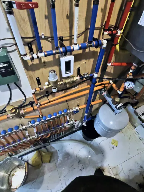 Boiler room manifold with pumps and valves