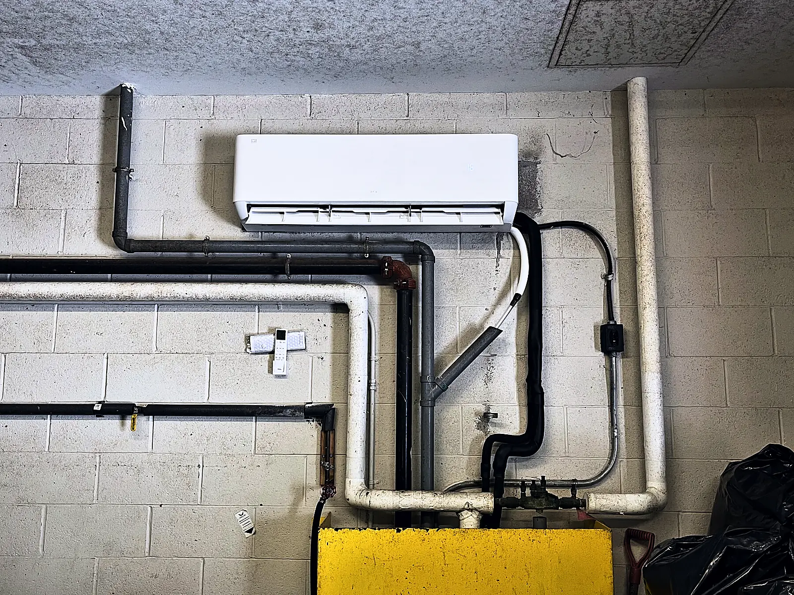 Ductless indoor unit in a service room