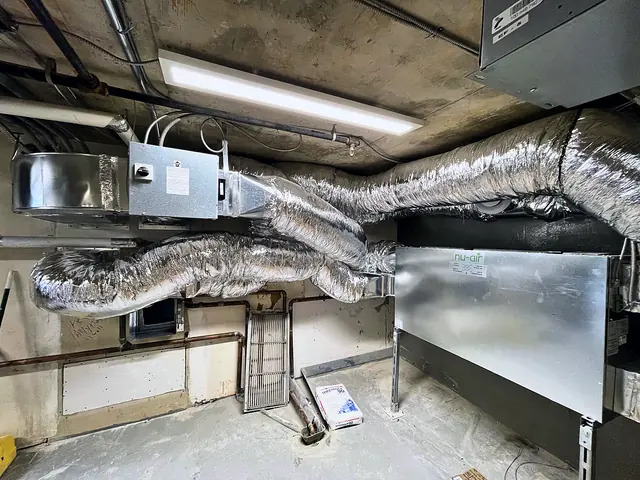 Flex and rigid ductwork in a mechanical room