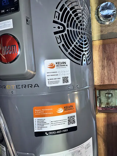 Heat pump water heater, close up of the heat pump section