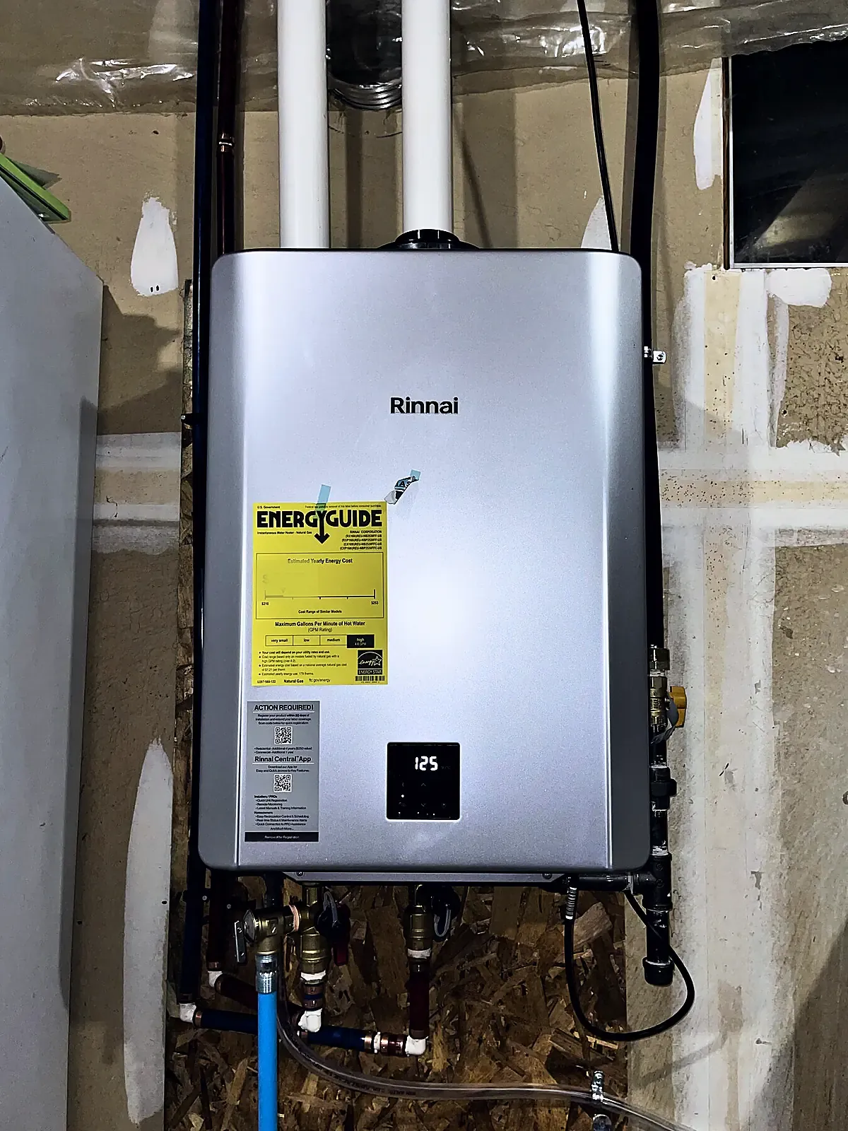 Tankless water heater installed